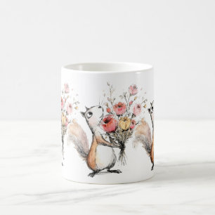 Mug Écureuil mignon avec bouquet de fleurs