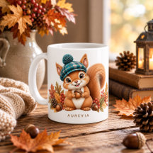 Écureuil mignon d'automne avec chapeau à carreaux