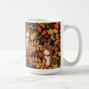 Mug Écureuils automnaux et flore sur brun foncé