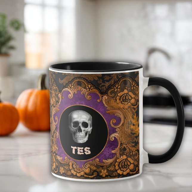 Mug Éffrayant Elegant Hallloween Crâne sur Orange Dama (Créateur téléchargé)