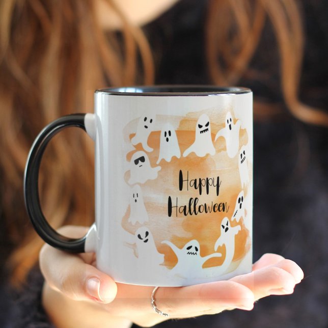 Mug Éffrayant fantôme Joyeux Halloween orange aquarell (Créateur téléchargé)