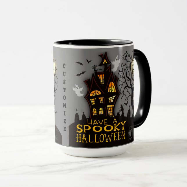 Mug Éffrayant Halloween Ghosts Haunizable Maison perso (Devant droit)