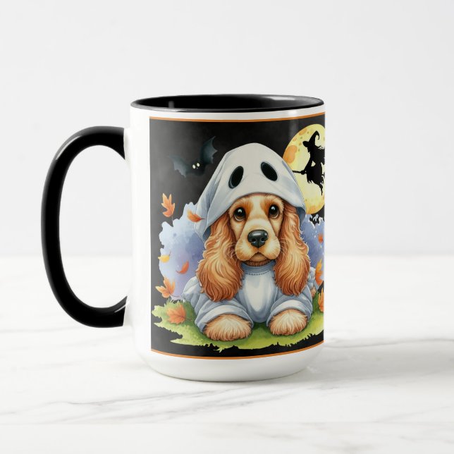 Mug Éffrayant mignon Cocker Spaniel Ghost Chien Hallow (Gauche)