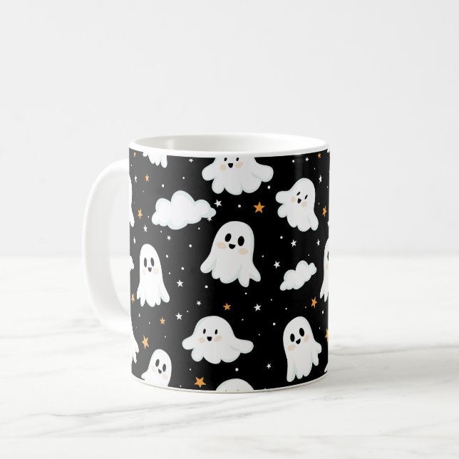 Mug Éffrayant mignon Halloween Ghost Nuageux Star Sky (Devant gauche)