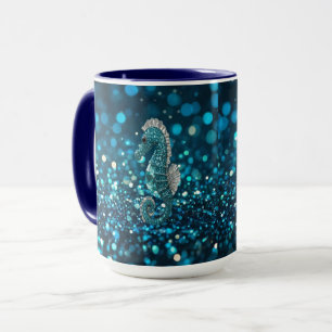 Mug Élégance en mouvement : Aqua Seahorse sur Aqua Bok