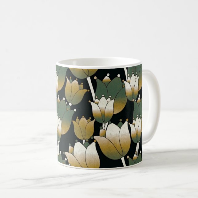 Mug Élégance florale verte sereine (Devant droit)