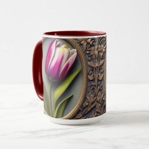 Mug Élégance : Tulipe rose dans le design Art Nouveau