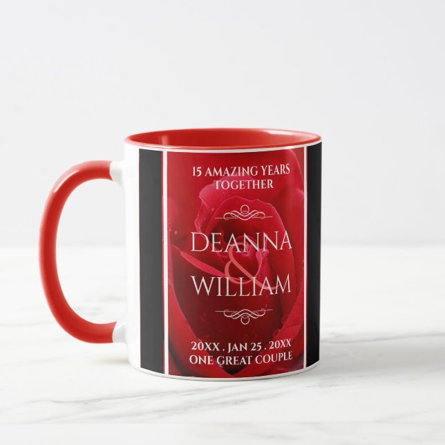 Mug Élégant 15e 26e 36e anniversaire de Mariage Rose (Gauche)