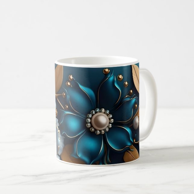 Mug Elegant 3D Floral Bloom Design, Flower Pattern Cof (Devant droit)