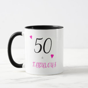 Mug Elégant 50 et fabuleux coeurs roses 50e anniversai
