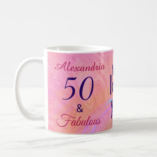 Mug Elégant 50 et Fabulous rose aquarelle personnalisé (Gauche)