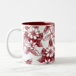 Mug Élégant à Motif Floral Rouge en Dessin au Trai