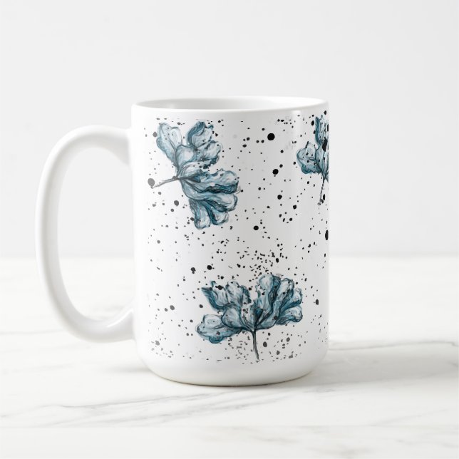 Mug Elégant acier bleu Design floral (Gauche)