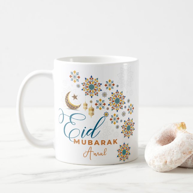Mug Elégant Aïd Moubarak Arabe Calligraphie Lune Étoil (Avec donut)