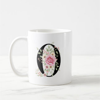 Mug Elegant Alphabet Coffee Cup with Pink Rose Design