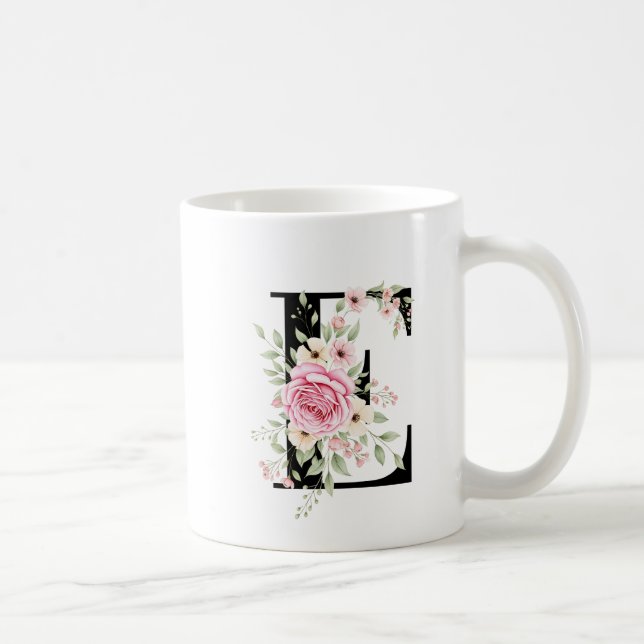 Mug Elegant Alphabet Coffee Cup with Pink Rose Design (Droite)