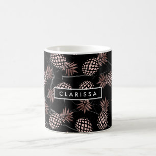Mug élégant ananas rose or en marbre noir moderne