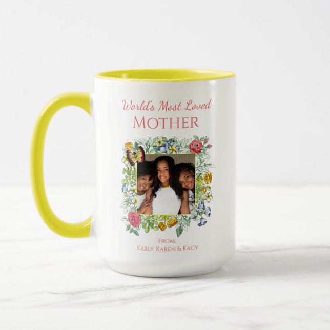 Mug Elégant aquarelle Floral Photo Cadre Fête des Mère (Gauche)