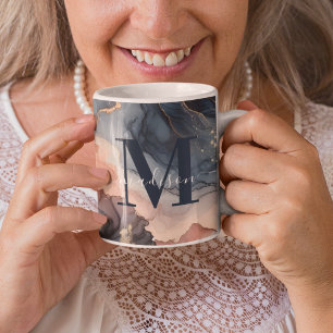 Mug Élégant Aquarelle Marbre Agate Monogramme Abstrait
