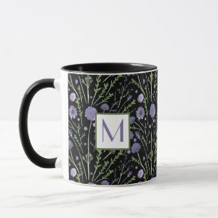 Mug Elégant Aquarelle violet Fleurs Monogramme