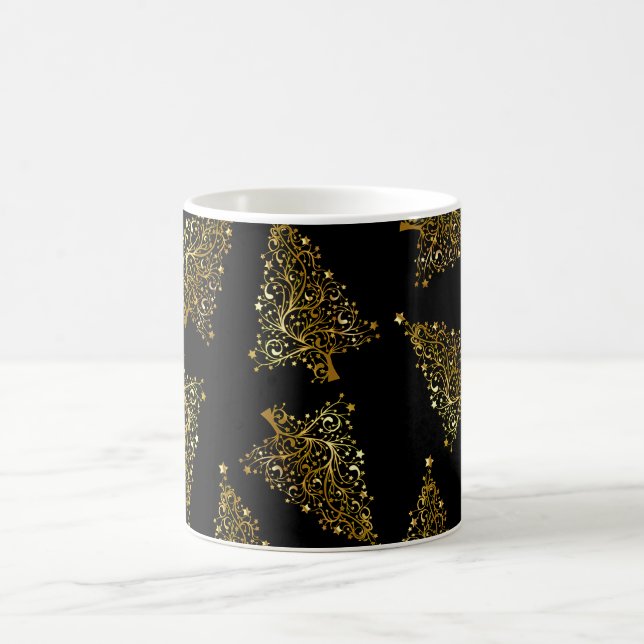 Mug Élégant arbre de Noël moderne motif or noir (Centre)