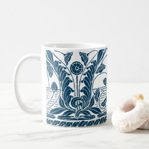 Mug Élégant Art Nouveau Botanique Bleu et Blanc Floral