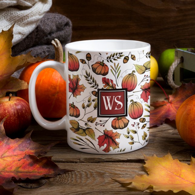 Mug Élégant automne récolte Citrouilles automne (Elegant Colorful Fall Harvest Pattern. Pumpkins, Autumn Leaves, Acorns and Berries.)