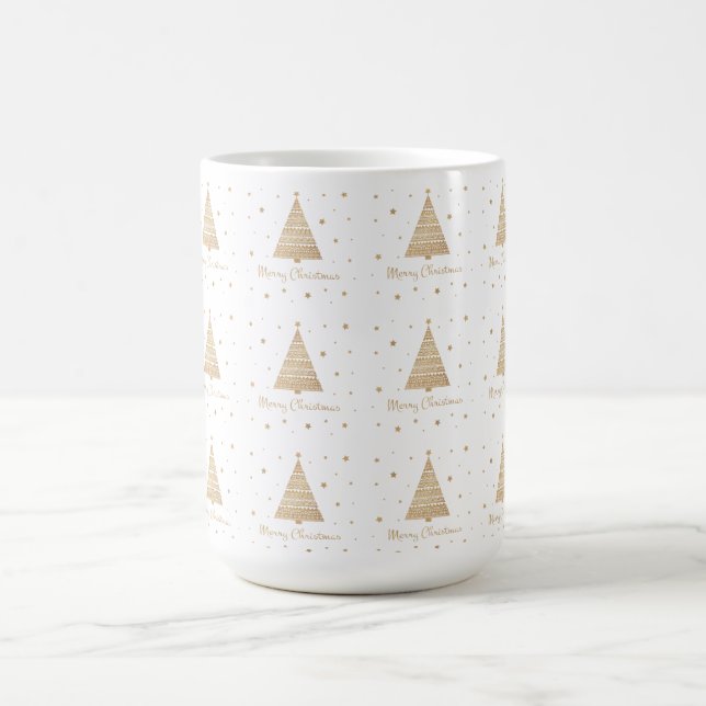 Mug Elégant Blanc Or Joyeux Arbre de Noël  (Centre)