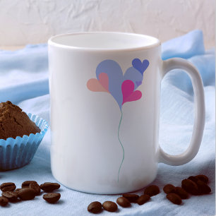 Mug Élégant bleu bleu rose ballon coeurs minimaliste