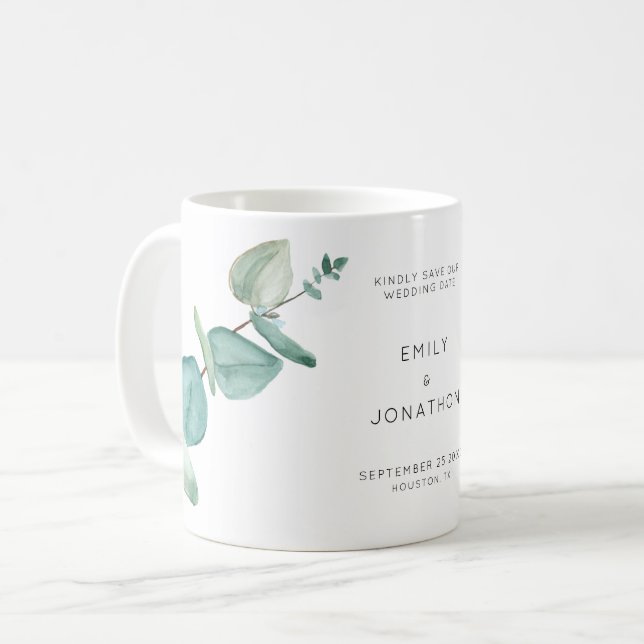 Mug Elégant Bleu Eucalyptus Feuilles Enregistrer Le Ca (Devant gauche)