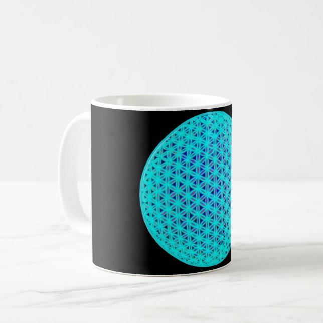 Mug Élégant bleu néon fleur turquoise de vie (Devant gauche)