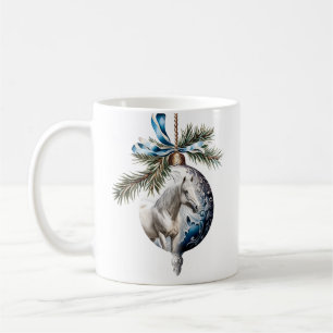 Mug Élégant bleu Noël blanc cheval équestre