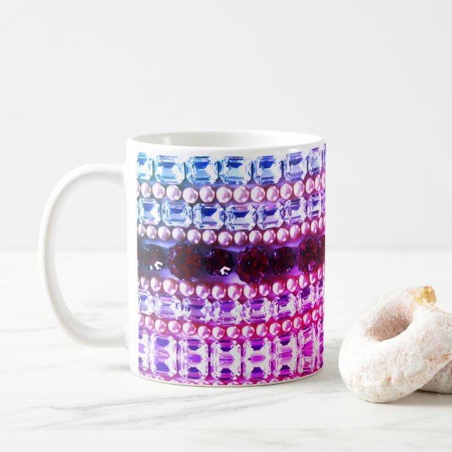 Mug Elégant bleu rose Rhinestones perles (Avec donut)