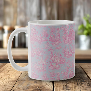 Mug Élégant bleu rose vintage toile de jouy romantique