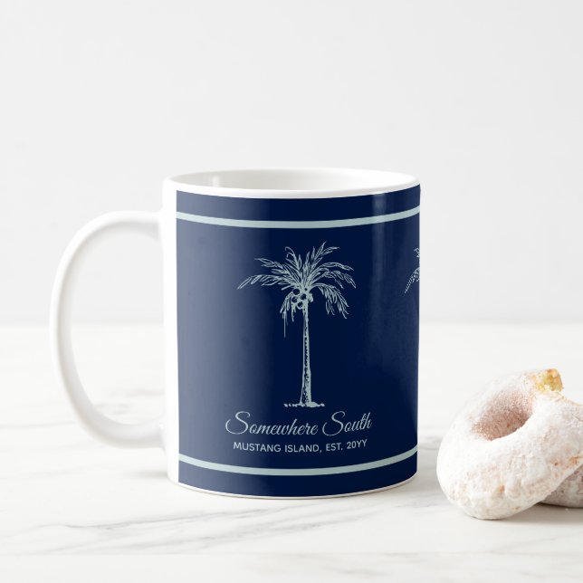 Mug Élégant Bleu Téâl Pâle Arbre à Palmes Personnalisé (Avec donut)