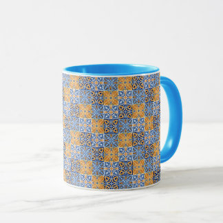 Mug Elegant blue& brow yellow Italian  pattern 