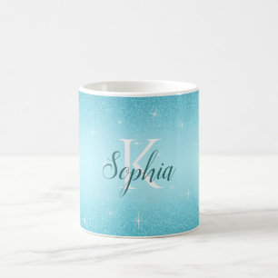 Mug Élégant Blue Sparkle Parties scintillant Nom du 