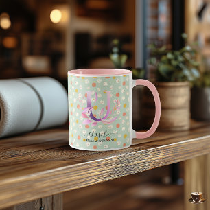 Mug Élégant Bohème Chic à Monogramme Floral - U