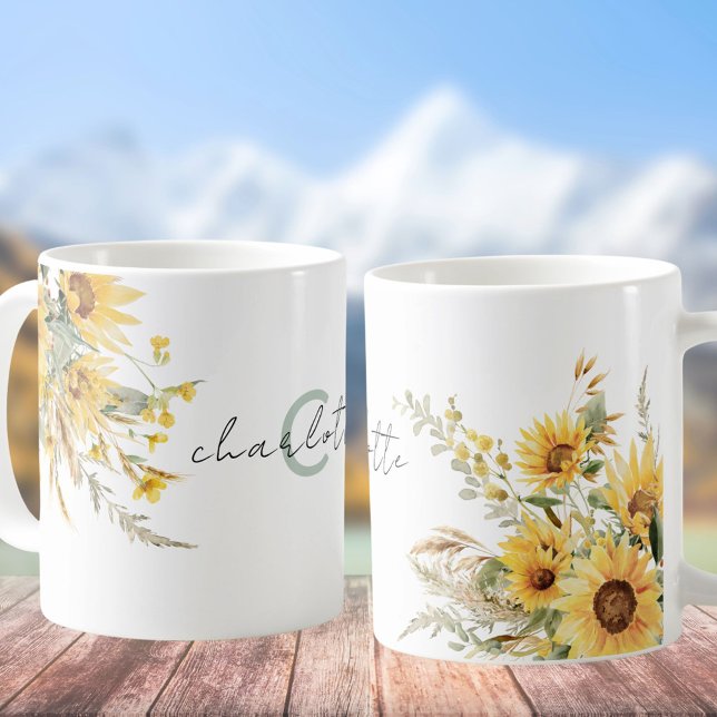 Mug Élégant bouquet de tournesol monographique (In situ)