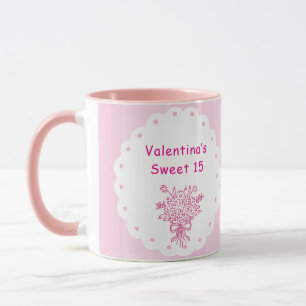 Mug Élégant Bouquet Floral de Quinceañera   Rose & Bla