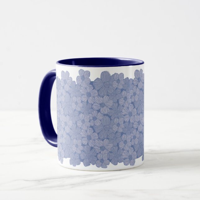 Mug Élégant Bouton à fleurs bleues (Devant gauche)