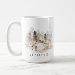 Mug Élégant Cerf de la Forêt Rustique d'Hiver