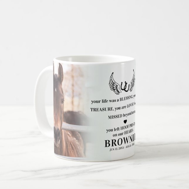 Mug Élégant Cheval moderne 2 Photo Memorial Pet Perdre (Devant gauche)