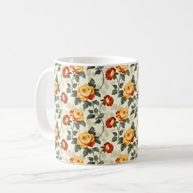 Mug Élégant Chic Coloré Stylé Roses Rustiques (Devant gauche)