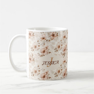 Mug Élégant Chic Élégant Vintage Fleurs Script Pastel