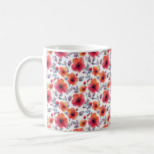 Mug Élégant Chic Fille Stylé Fleurs Rouges Modernes