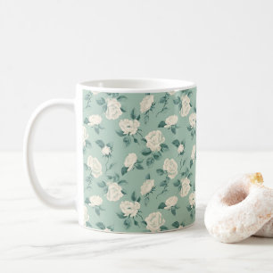 Mug Élégant Chic Fleurs Blanches Vintage Stylées