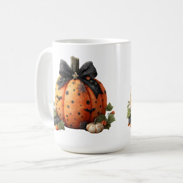 Mug Élégant Citrouille d'Halloween avec cabot noir (Devant gauche)