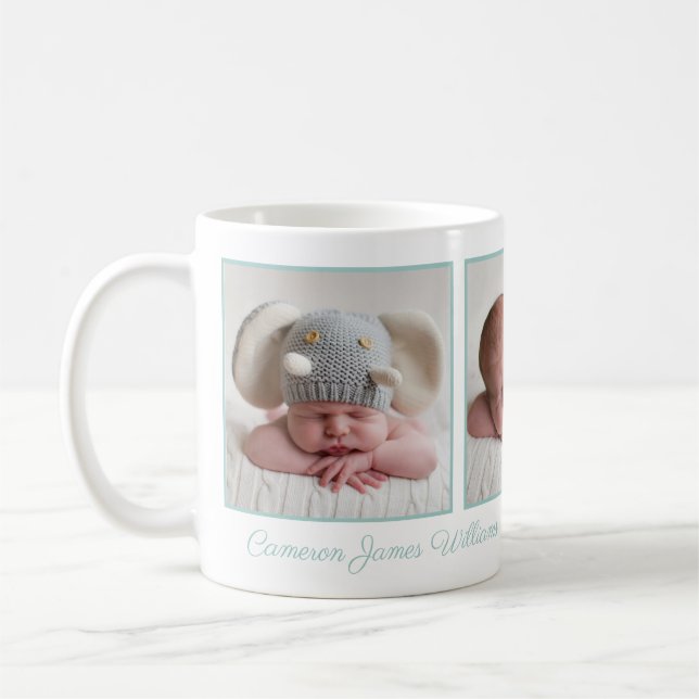 Mug Élégant Collage photo bébé Mention vert Script (Gauche)