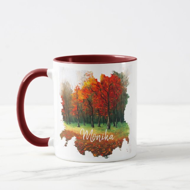 Mug Élégant coloré d'automne forêt aquarelle Monogramm (Gauche)